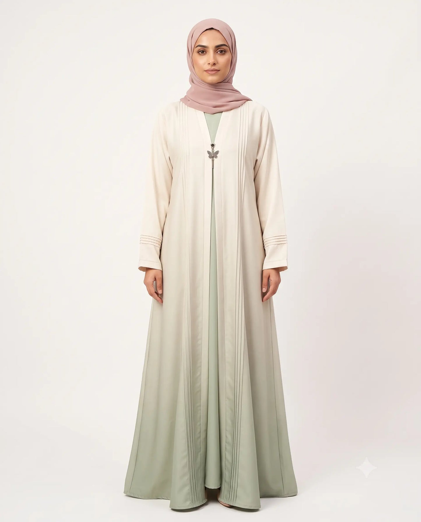 Cream & Sage Ombré Open Abaya
