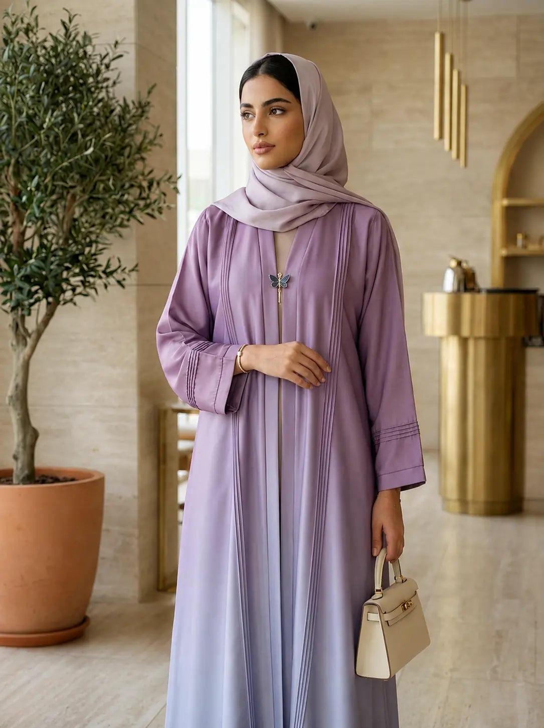 Lilac Ombré Pleated Abaya — Tiptop Fabric(Dual Tone)