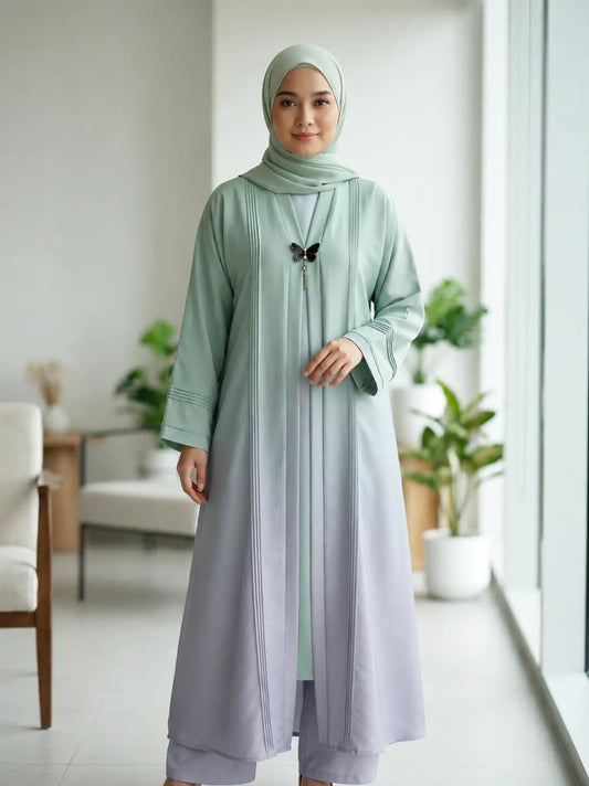 Spring Mist Ombré Abaya – Mint & Lavender(Dual Tone)