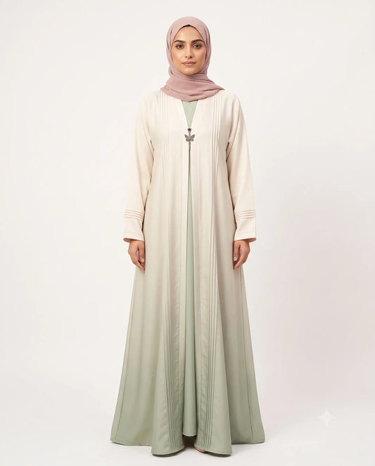 Cream & Sage Ombré Open Abaya